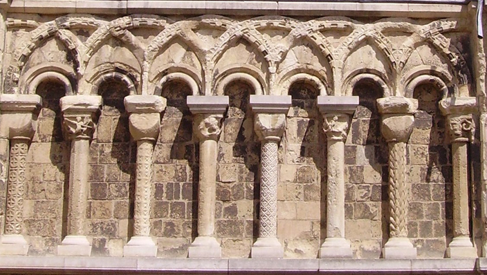 Detail of a Norman arcade at Canterbury Cathedral. The similarity with some of the stone details at Durham Cathedral is striking. 